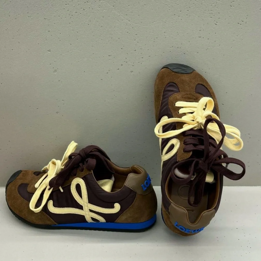 Loewe Flow Runner Brown Suede Sneakers with Blue Sole - NEW - Picture 3 of 5